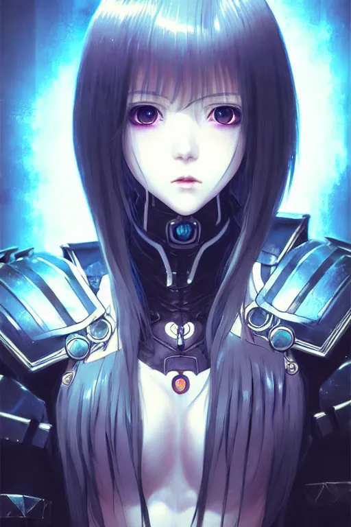 Image similar to portrait Anime girl in cyberpunk trinity blood armor, cute-fine-face, black-hair pretty face, realistic shaded Perfect face, fine details. Anime. realistic shaded lighting by Ilya Kuvshinov katsuhiro otomo ghost-in-the-shell, magali villeneuve, artgerm, rutkowski, WLOP Jeremy Lipkin and Giuseppe Dangelico Pino and Michael Garmash and Rob Rey