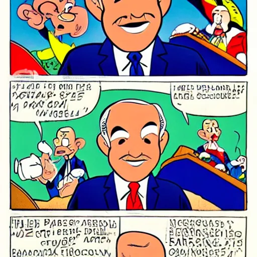 Prompt: cartoon character of Benjamin netanyahu. by Carl Barks, comics cartoon, portrait