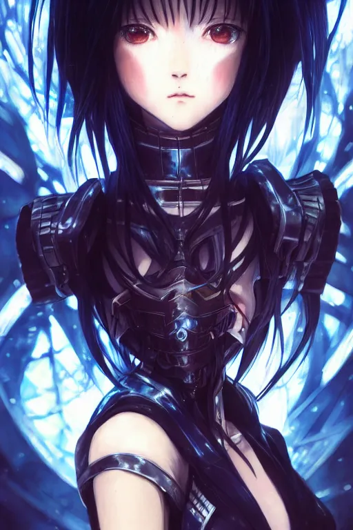 Image similar to portrait Anime girl in cyberpunk trinity blood armor, cute-fine-face, black-hair pretty face, realistic shaded Perfect face, fine details. Anime. realistic shaded lighting by Ilya Kuvshinov katsuhiro otomo ghost-in-the-shell, magali villeneuve, artgerm, rutkowski, WLOP Jeremy Lipkin and Giuseppe Dangelico Pino and Michael Garmash and Rob Rey and Yoshitaka Amano and Thores Shibamoto