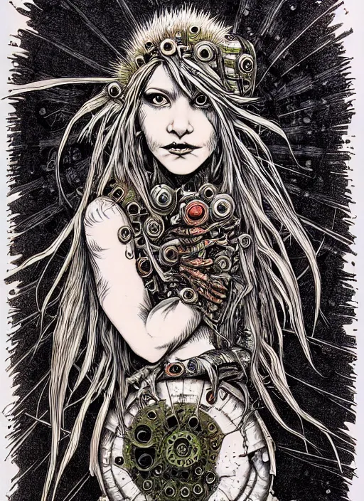 Prompt: a portrait of a pretty sewer punk young lady by aaron horkey