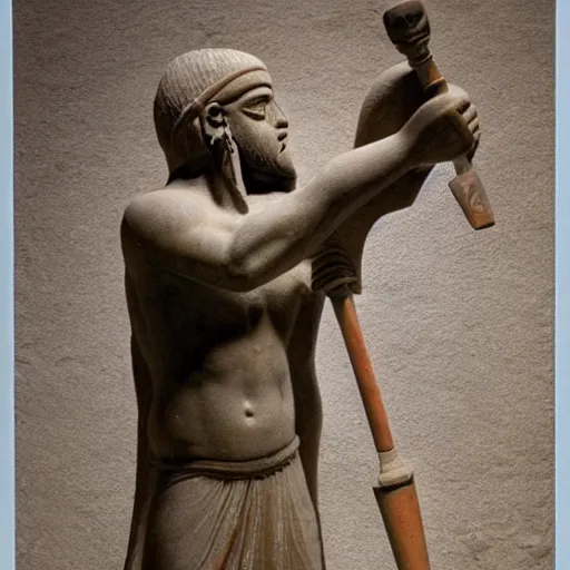 Image similar to Urartian poterie à l'engobe, representing Ur-Enkidu wielding his sacred mace, 2000 B.C, Musée du Louvre catalogue photography