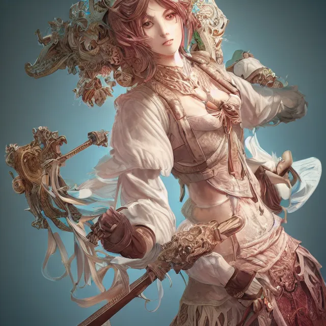 Prompt: studio portrait of neutral good colorful female cleric bard healer as absurdly beautiful, elegant, young skinny gravure idol, ultrafine hyperdetailed face illustration by kim jung gi, irakli nadar, intricate linework, sharp focus, bright colors, octopath traveler, final fantasy, unreal engine highly rendered, global illumination, radiant light, detailed and intricate environment
