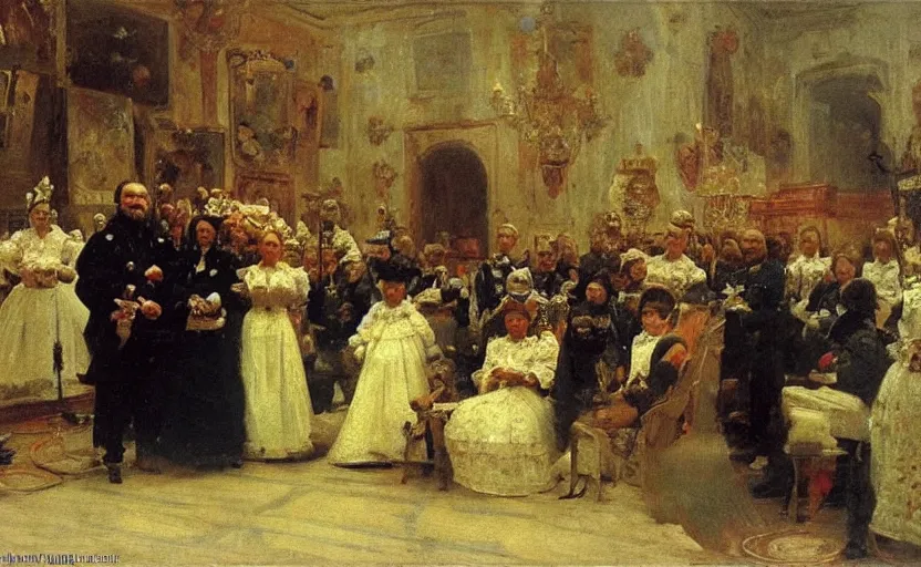 Image similar to high quality high detail painting by ilya repin, a colonial general and his family, hd