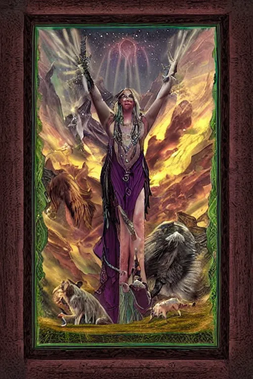 Prompt: beautiful shamanic tarot card frame, matte painting, fantasy art