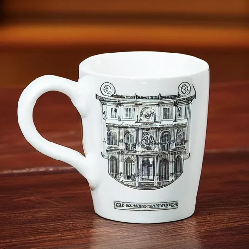 Image similar to The perfect tea mug, artsy baroque architectural design,