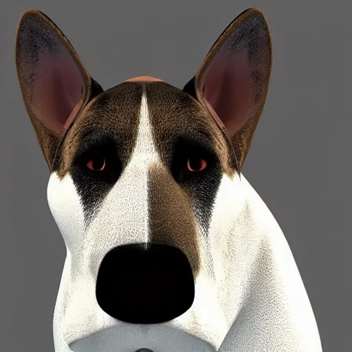 Prompt: 3 d model of a bullterrier and german shepherd mixed breed dog, octane render, raytraced