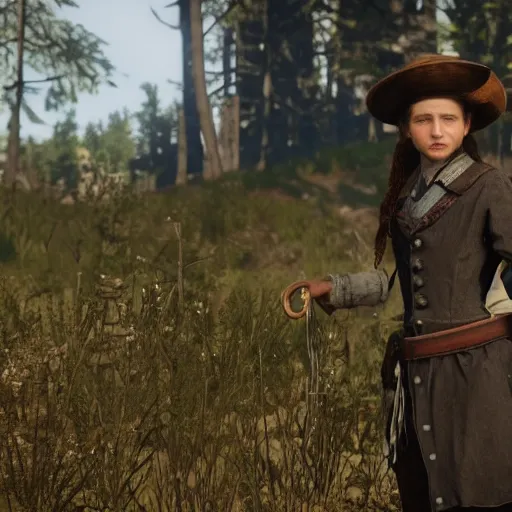 Prompt: Thomasin Mckenzie in RDR2, screenshot,