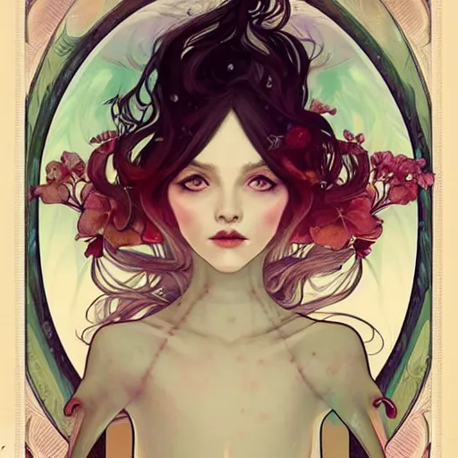 Image similar to a portrait in the style of anna dittmann and loish and alphonse mucha.