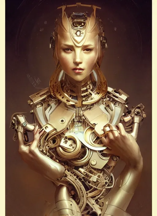 Image similar to mechanical humanoid, masterpiece, intricate, elegant, highly detailed, digital painting, artstation, concept art, smooth, sharp focus, illustration, art by artgerm and greg rutkowski and alphonse mucha and uang guangjian and gil elvgren and sachin teng, symmetry!!