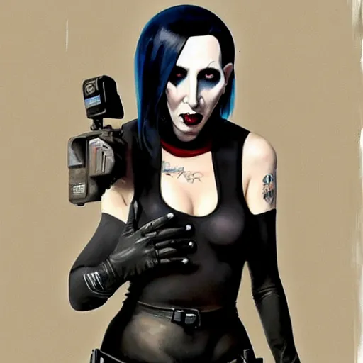 Image similar to Greg Manchess portrait painting of Marilyn Manson as Overwatch character, medium shot, asymmetrical, profile picture, Organic Painting, sunny day, Matte Painting, bold shapes, hard edges, street art, trending on artstation, by Huang Guangjian and Gil Elvgren and Sachin Teng