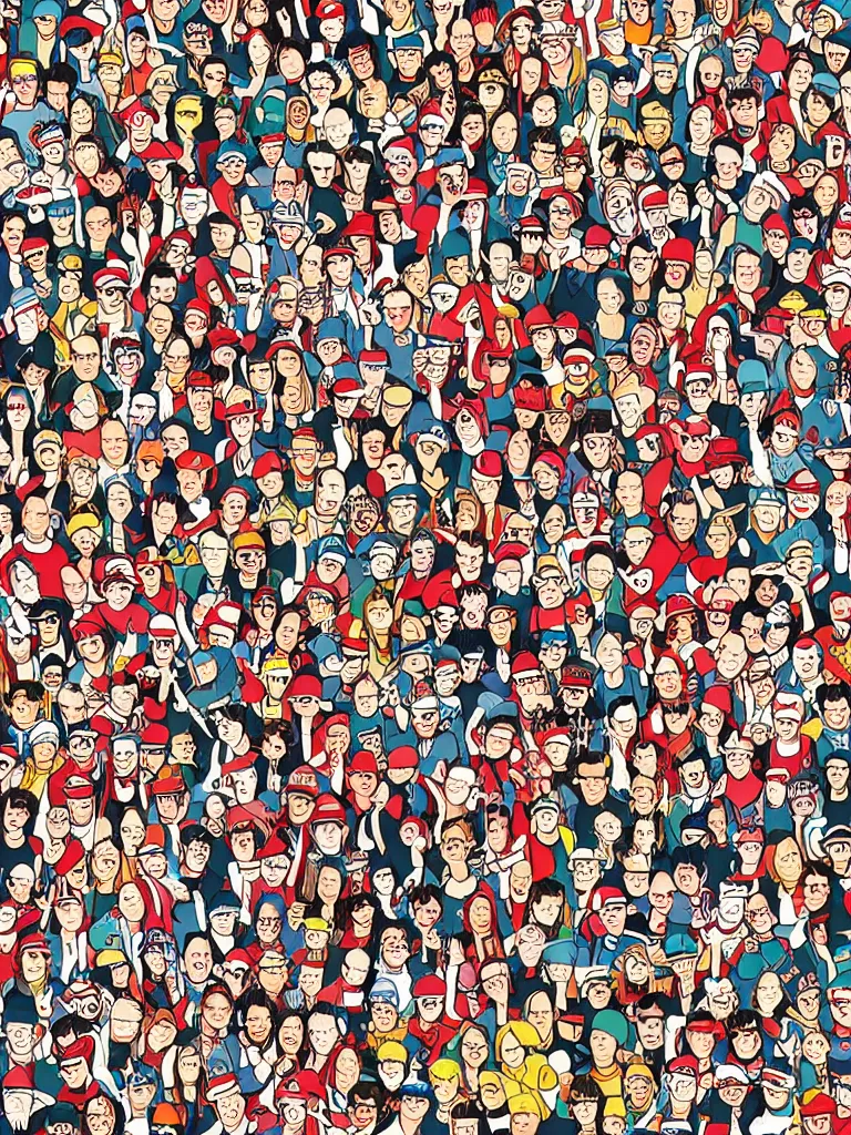 Prompt: a where's wally book illustration based in a rock festival