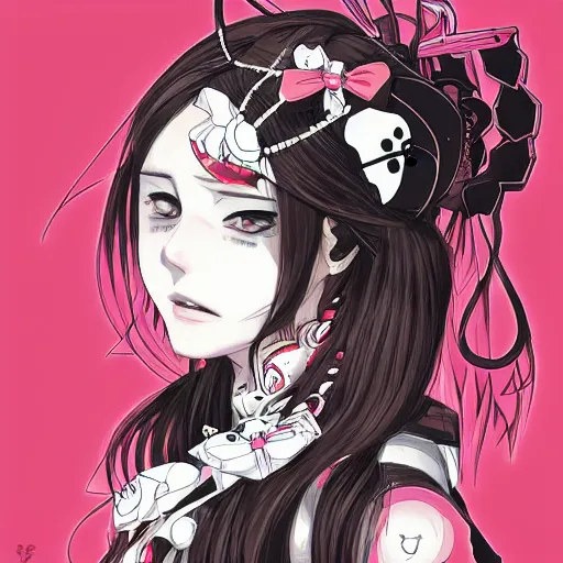 Image similar to anime manga skull portrait young woman skeleton, hello kitty, elegant, highly detailed, digital art, art by JC Leyendecker and sachin teng