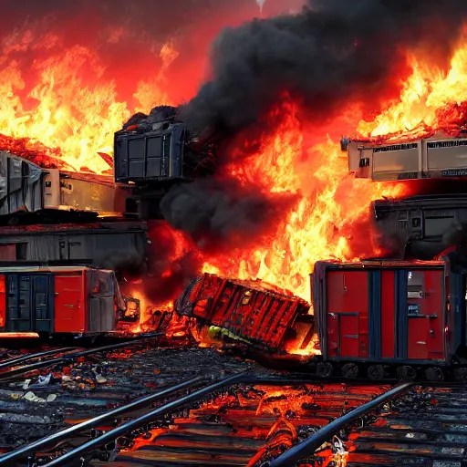 Prompt: a dumpster fire in the middle of a train wreck trending on artstation 4 k detailed sharp high detail