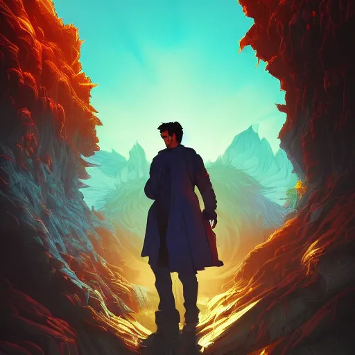 Image similar to the second coming of nathan fillion, by dan mumford, yusuke murata, makoto shinkai, ross tran, cosmic, heavenly, god rays, intricate detail, cinematic, 8 k, cel shaded, unreal engine, featured on artstation, pixiv