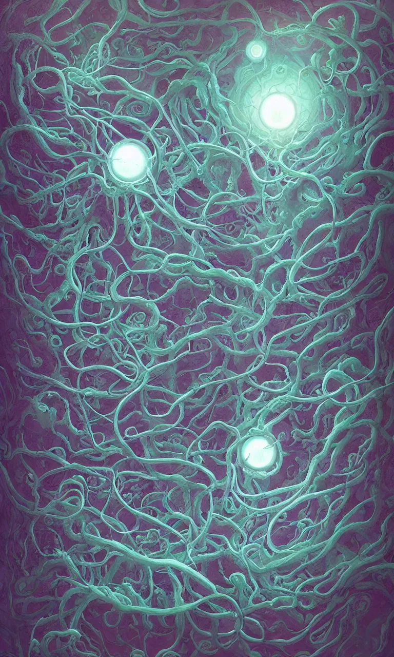 Image similar to internal lymphocyte virion rawandrendered synaptic fractality transmission embryonic beholder shoggoth glial neurons cyberpunk nerve cells microscopic octopus by wojtekfus facey rossdraws. neuronal iridescent neuron synapse by beksinski. # imaginativerealism