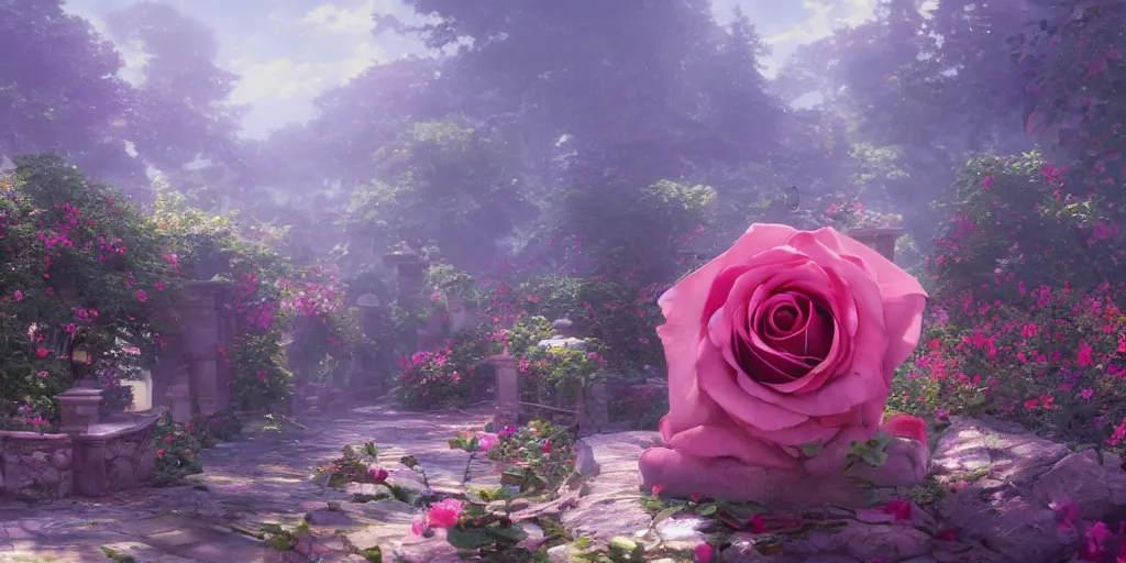 Prompt: Rendering of a rose full of details, by Makoto Shinkai and thomas kinkade, Matte painting, trending on artstation and unreal engine