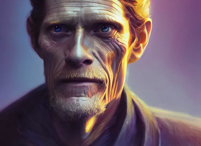 Image similar to williem dafoe as oscar diggs, intricate, d & d, fantasy, art nouveau, digital painting, trending on artstation, sharp focus, illustration, concept design, global illumination, ray tracing, art by artgerm and greg rutkowski and ruan jia