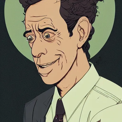 Prompt: a study of cell shaded portrait of jerry seinfeld concept art, llustration, post grunge, concept art by josan gonzales and wlop, by james jean, Victo ngai, David Rubín, Mike Mignola, Laurie Greasley, highly detailed, sharp focus, alien, Trending on Artstation, HQ, deviantart, art by artgem