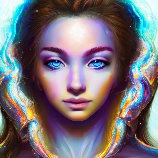 Image similar to highly detailed close up portrait of a celestial girl with a body made of cosmic energy, character art, studio lightning, bright colors, intricate, masterpiece, photorealistic, hiperrealistic, sharp focus, high contrast, Artstation HQ, DeviantArt trending, 4k UHD, Unreal Engine 5