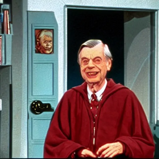 Image similar to emperor palpatine makes a special guest appearance on mr. rogers neighborhood