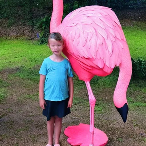 Prompt: photo of a giant flamingo next to a small human, with text that says “ worldest biggest flamingo ”