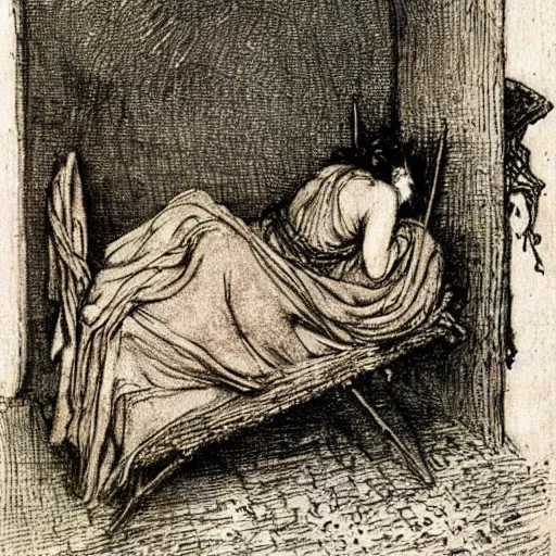 Image similar to Darkness falls again but now I know that twenty centuries of stony sleep were vexed to nightmare by a rocking cradle, painted by Arthur Rackham
