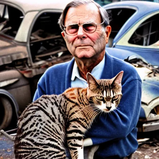 Prompt: donald rumsfeld as a junk yard cat, photo, detailed, 4 k