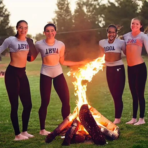 Image similar to college gymnasts at a campfire