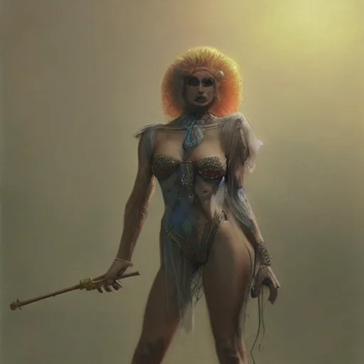 Image similar to vladimir putin, is a drag queen, drees, high heels fantasy 3 d render, masterpiece, by donato giancola and greg rutkowski and wayne barlow and zdzisław beksinski, realistic face