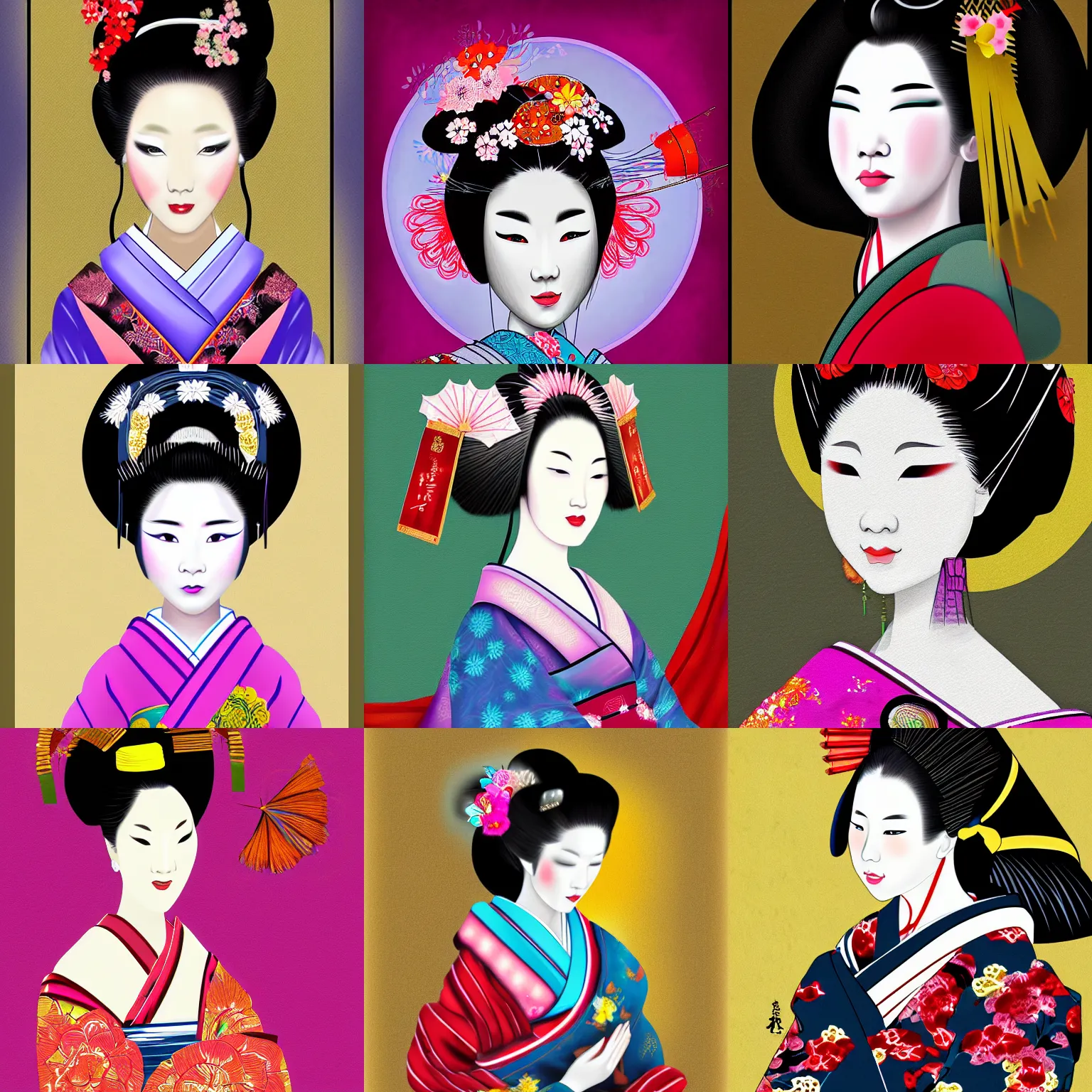 Prompt: digital painting of a beautiful geisha