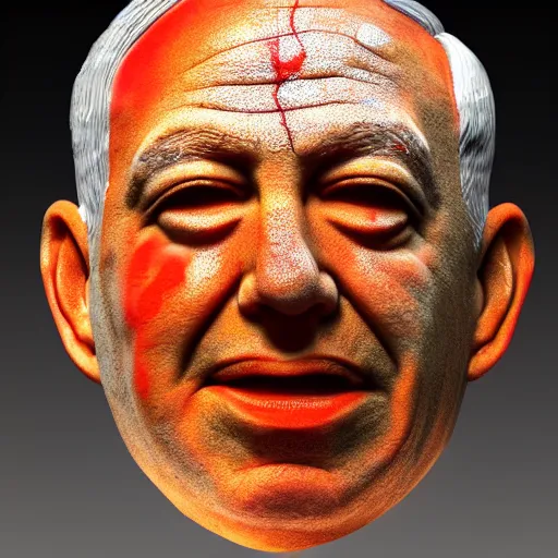 Image similar to a giant benjamin netanyahu head, sculpture made out of juicy and transparent red jelly in the sea, long shot, hyper detailed, hyper realistic, ray tracing, 8 k resolution, sharp focus, realistic water, award winning