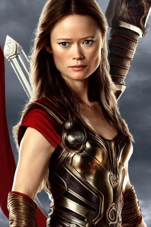 Prompt: summer glau as thor god of war