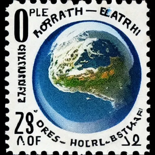 Image similar to a picture of a the Earth on a postage stamp from the 1940s