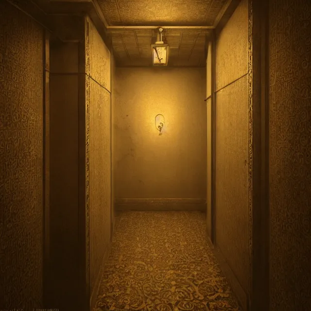 Image similar to horrifying action scene sepia painting of a 1 9 2 0 s hotel elevator looking like a giant monstrous mouth, atmospheric lighting, brooding, painted, intricate, ultra detailed, well composed, best on artstation, cgsociety, epic, horror, stunning, gorgeous, intricate detail, much wow, masterpiece, cinematic aesthetic octane render, 8 k hd resolution,