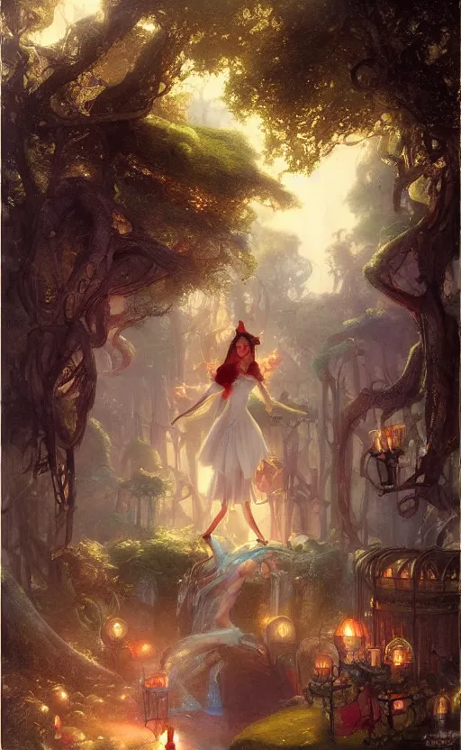 Prompt: Alice in the wonderland by Raphael Lacoste and Adrian Smith and Delphin Enjolras and Daniel F. Gerhartz