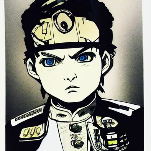 Image similar to beautiful portrait of tommy pickles!!! in a fancy naval uniform, [ concept art by yoji shinkawa ], felt tip pen, intricate detail, sharp focus, illustration