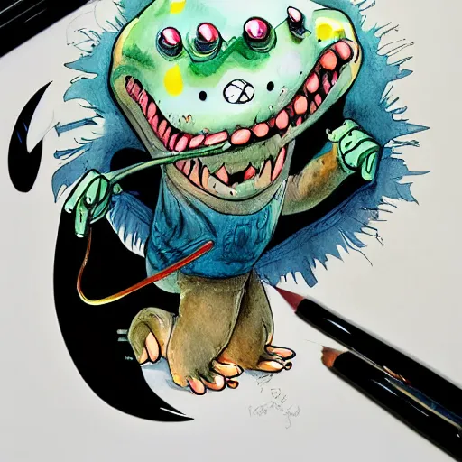 Prompt: ratfink, centered award winning watercolor pen illustration, by caroline choi, edited by range murata