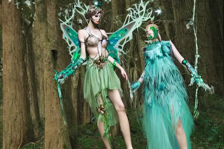 Image similar to fantasy ethereal forestfolk cybernetic fairy fashion zine