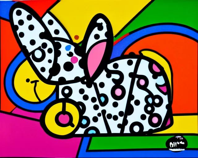 Image similar to a very cute bunny, fine art by romero britto