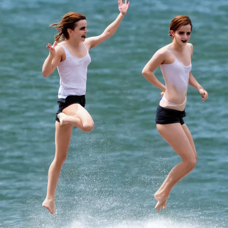 Image similar to emma watson jumping on water