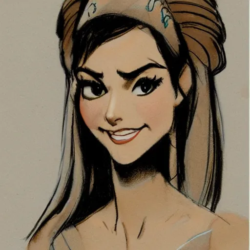 Image similar to milt kahl sketch of victoria justice with done up hair, tendrils and ponytail as princess padme from star wars episode 3