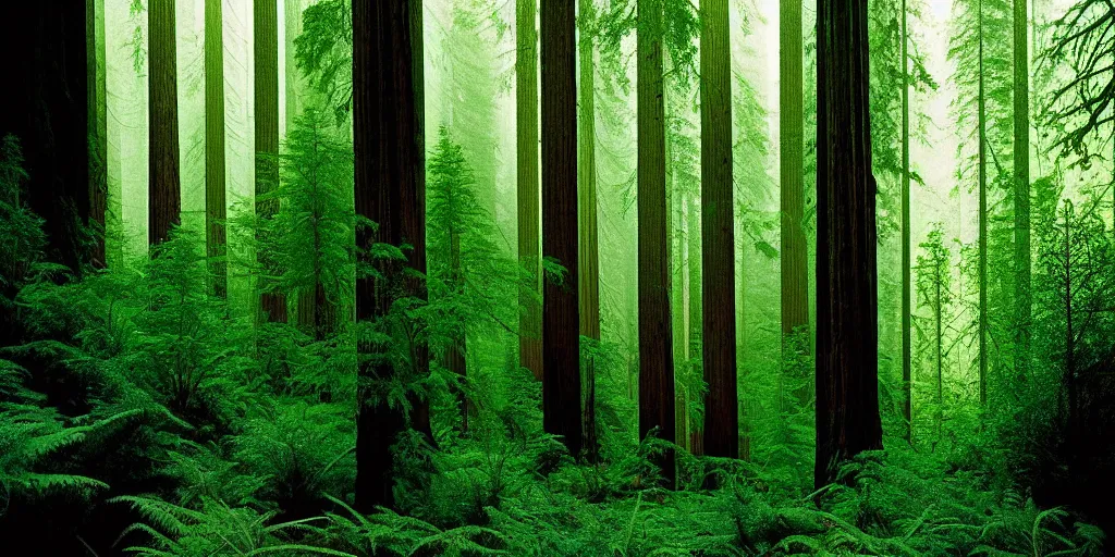 Prompt: lush redwood montain creek forest, dense vegetation, against light, bright details, contrasting, daylight, highly detailed, by dieter rams 1 9 8 0, national geographic magazine, reportage photo, natural colors