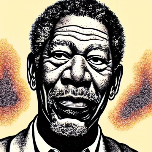 Image similar to a portrait illustration of Morgan Freeman drawn by ROBERT CRUMB