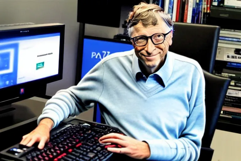 Prompt: bill gates using pc