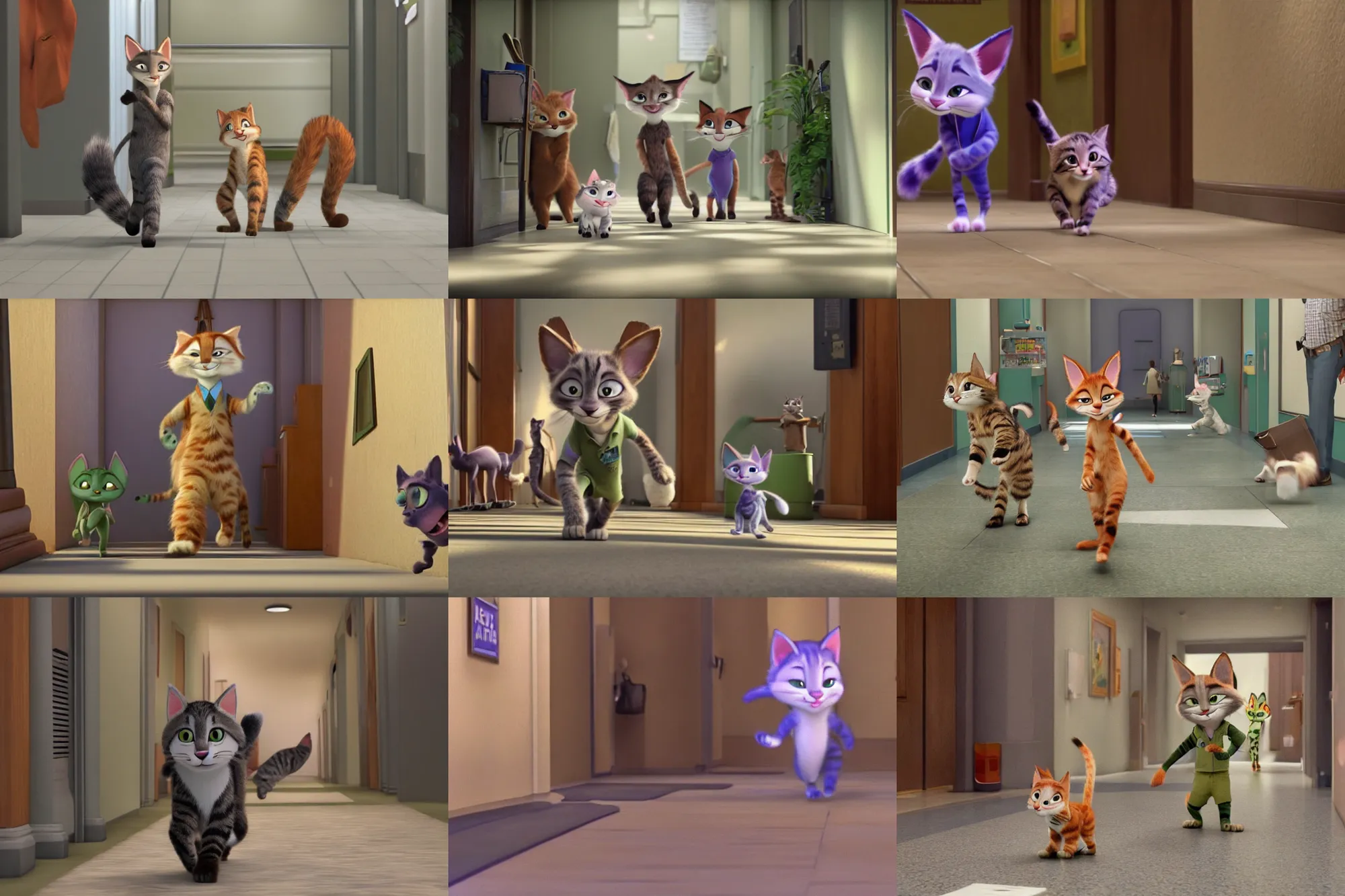 Prompt: scene of cat walking in the hallway, zootopia