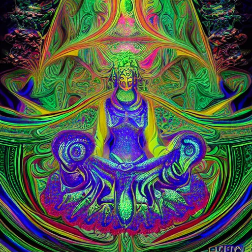 Image similar to psychedelic fractal artwork hight detail fluorescent space buddha mandala thin psilocybin mushrooms very aesthetic epic fantasy masterpiece