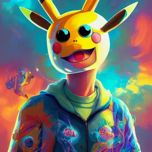 Image similar to lofi BioPunk Pokemon Pikachu portrait Pixar style by Tristan Eaton Stanley Artgerm and Tom Bagshaw,