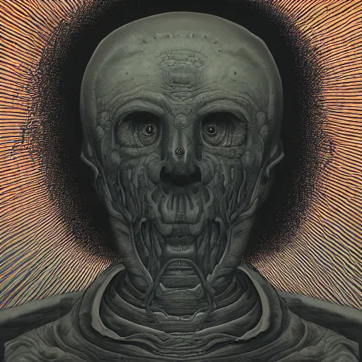 Image similar to A Black background portrait of a man with an exploding head by Zdzisław Beksiński and Simon Stålenhag,In style of Japanese comics.digital illustration,Ray tracing,hyper detailed,sharp focus,4k