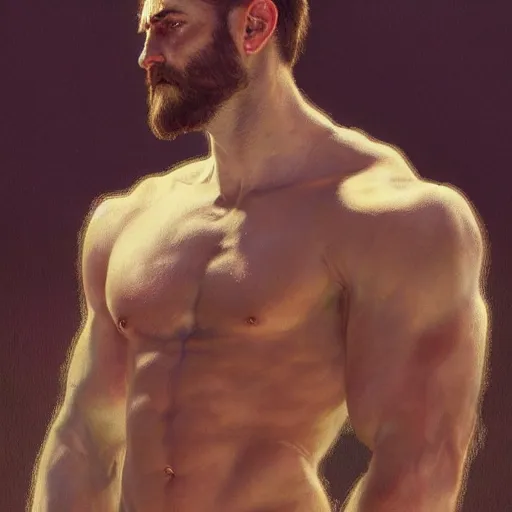 Image similar to a heavenly god, gorgeous, amazing, muscular, hairy torso, intricate, highly detailed, digital painting, artstation, concept art, sharp focus, illustration, art by greg rutkowski and alphonse mucha