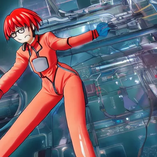 Prompt: Asuka in plugsuit, official artwork